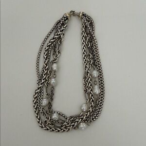 David Yurman Multi-Strand Silver Necklace with White Pearls